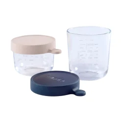 BÉABA Pots De Conservation*Coffret 2 Portions Verre 150 Ml Pink Et 250 Ml Dark Blue