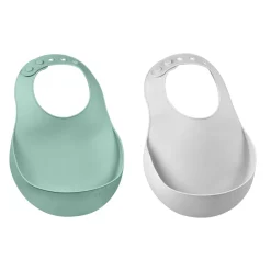 BÉABA Couverts, Vaisselle Et Bavoirs*Lot De 2 Bavoirs Silicone Light Mist/Sage Green