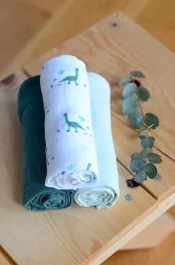 BÉABA Accessoires De Toilette*Lot De 3 Langes En Coton Jurassic