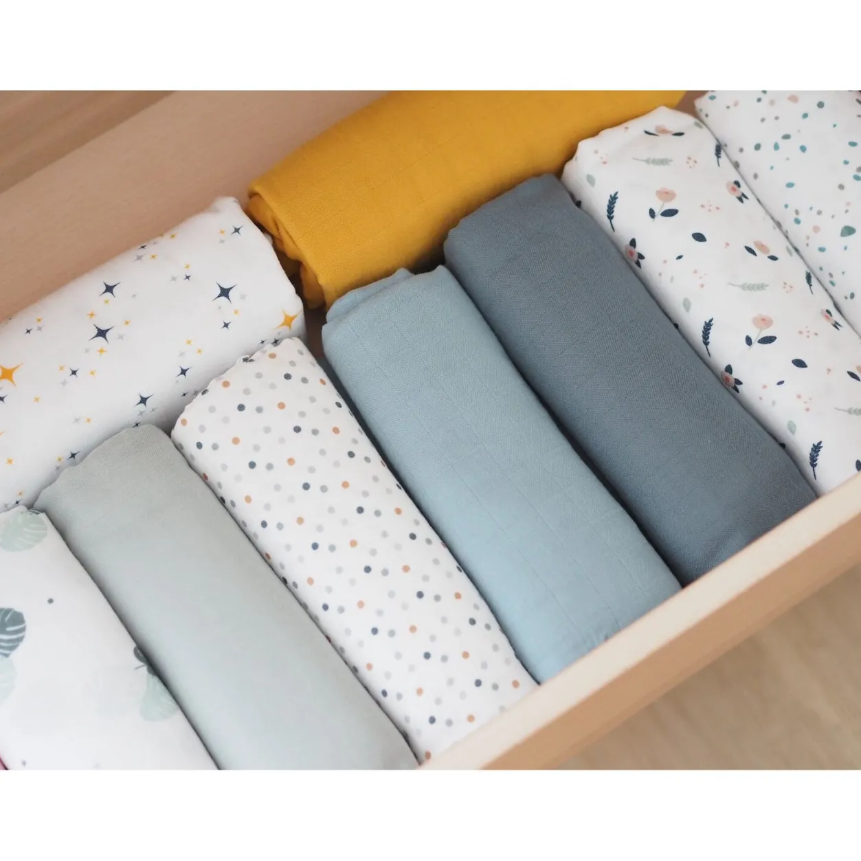 BÉABA Emmaillotage*Lot De 2 Langes Xxl En Coton Honey Yellow/Starry Night