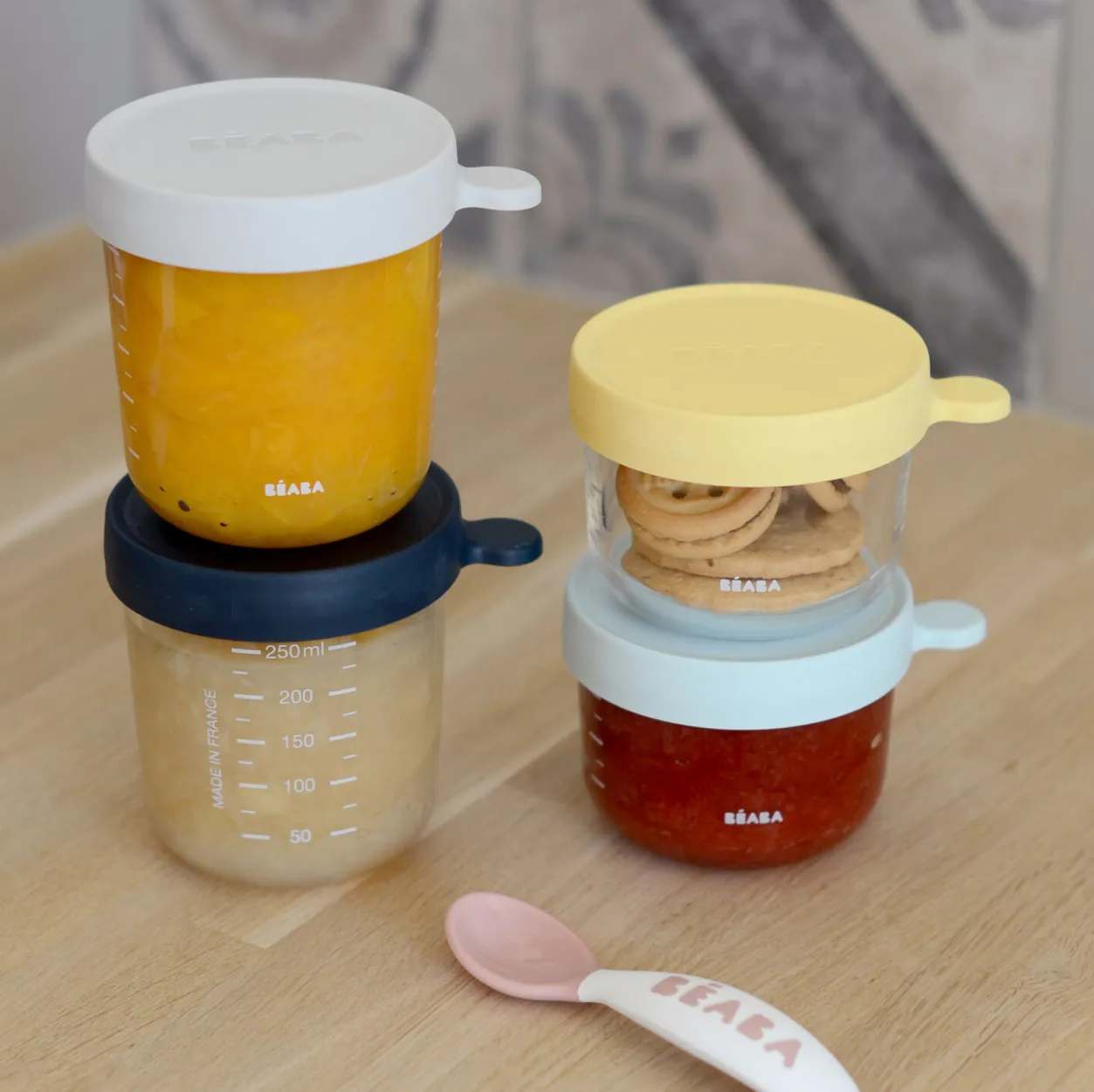 BÉABA Pots De Conservation*Lot De 4 Portions Verre - Pastel